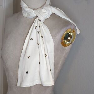 Vintage Anell Ivory Scarf W/ Brass Studs Rectangle Hair Scarf Preppy Old Money